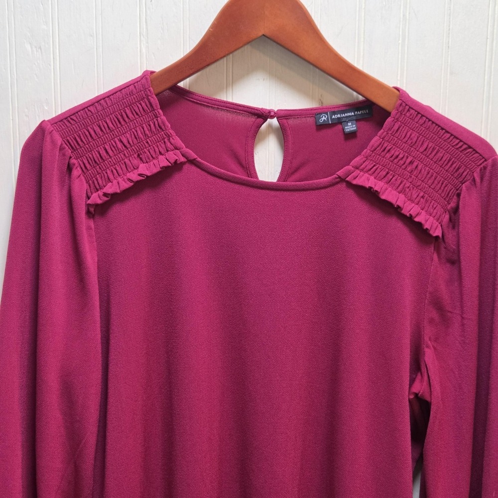 Adrianna Papell Blouse Womens‎ Medium Pink Ruffle Shoulder Keyhole Neck Top